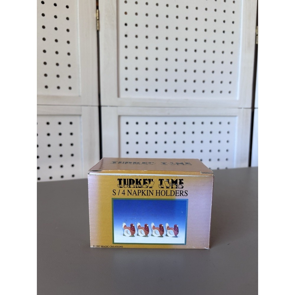 NIB 1997 Magic Creations Turkey Time Napkin Holders Set of 4 Thanksgiving